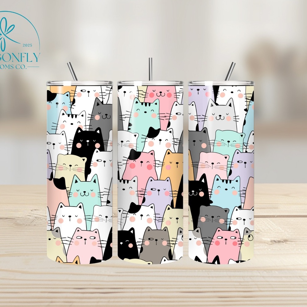 20oz Skinny Stainless Steel Tumbler - Cats - Tall Cats - Skinny Cats
